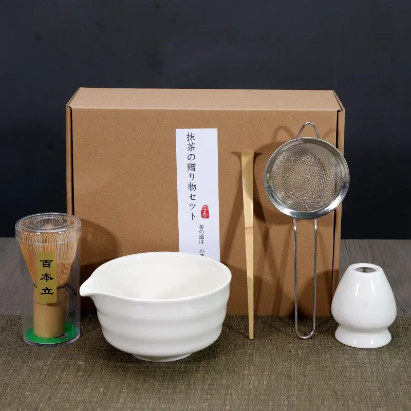 5pcs Traditional Japanese Matcha Tea Ceremony Set, Pure Ceramic Pouring Bowl, Matcha Whisk, Elegant Gift for Beginners and Enthusiasts