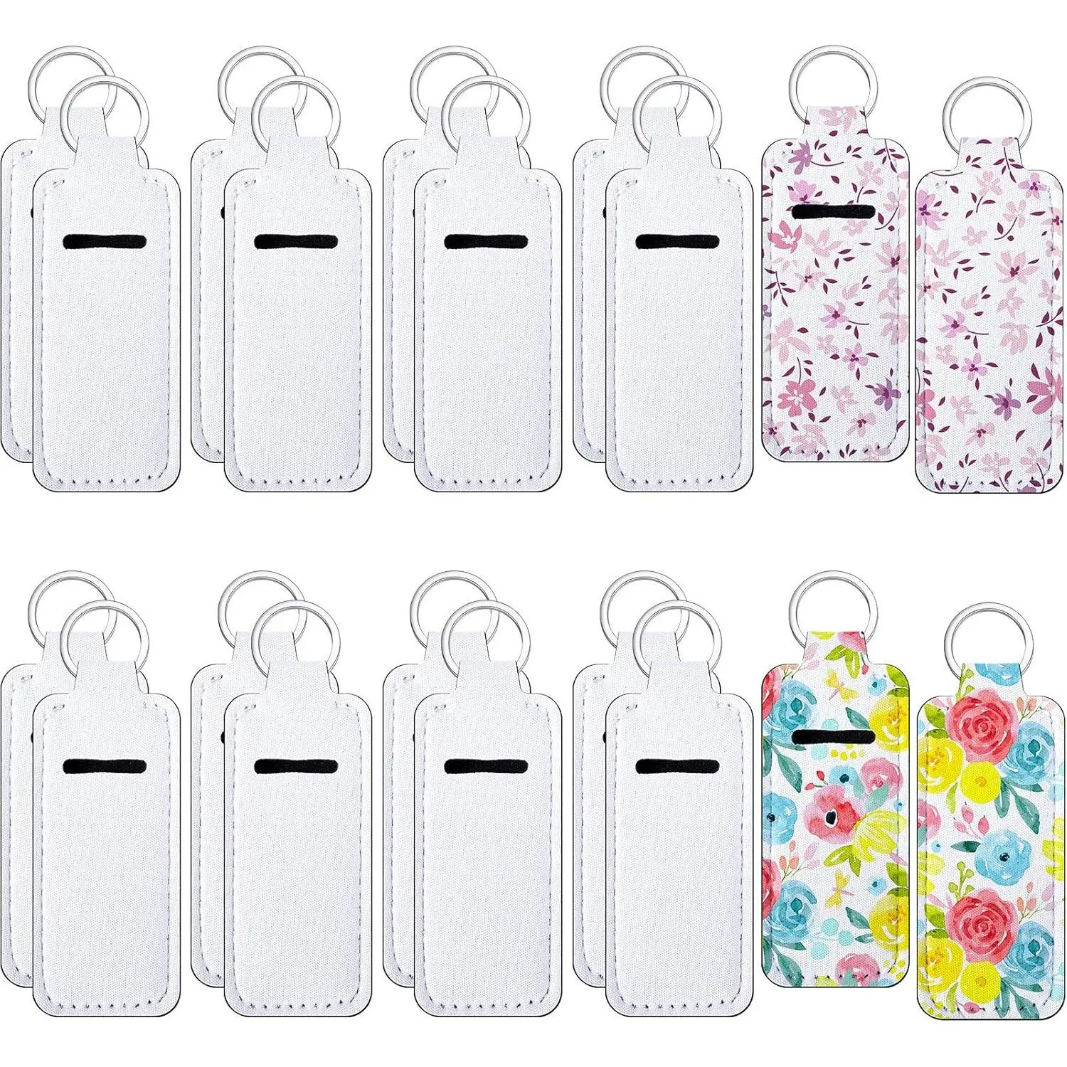 20 Pack Lipstick Holder Keychains, Blank Neoprene Lip Balm Sleeves for DIY Sublimation, Travel Clip-on Accessory, Keychain Accessory, Key Holders, Smooth, Sturdy, Customized Gifts, Blank Surface