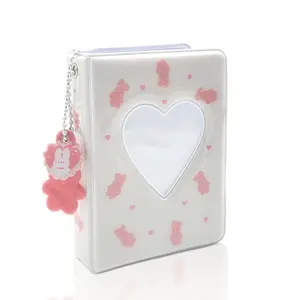 Mini Photo Album for Fujifilm Instax Mini Film, Ideal for Polaroid 2x3 Photos, Kpop Photocard Binder with Heart Cutout Cover, Hanging Hole for Pendant, 40 Pockets, 6 Styles, Pocket-Size Album (White)