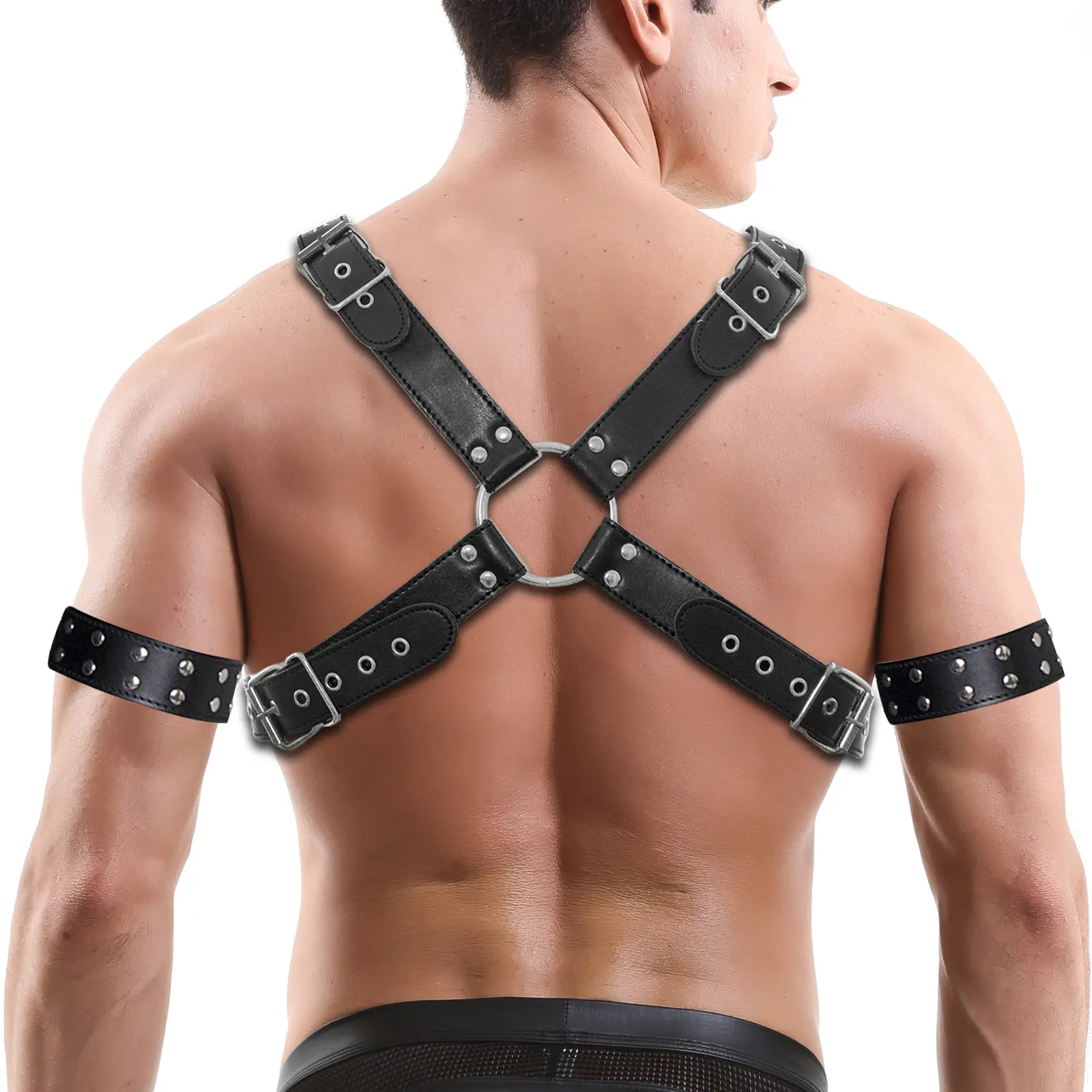 Mens Leather Body Harness Jockstrap PU Suspenders Shoulder Belt Strap Adjustable Buckle Cosplay Chest Garter Belt
