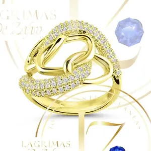 COD1013  Gold Plated Crystal Statement Ring Wide Band Criss-Cross Design for Women with Blue Accents