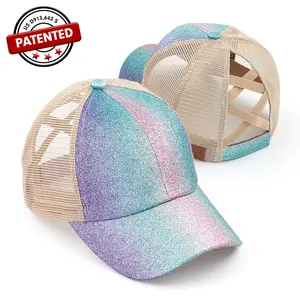 C.C Criss-Cross Pony Cap Ombre Sparkle Glitter with Mesh for Women