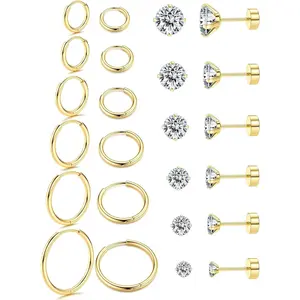 CASSIECA 20G Hypoallergenic Stainless Steel Cubic Zirconia Flat Back Jewelry, Mini Hoops & Studs for Cartilage, Helix & Earcuff Daily Wear