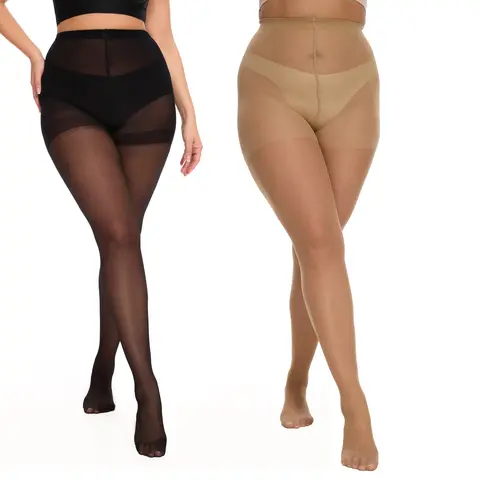 CITYSTL Women's Plus Size 20D Sheer High Waist Control Top Tights - Nylon-Polyester Stretchy Fabric, Smooth, Snag-Resistant, Reinforced Toes, Elegant Minimalist Style, Full Length, 2-4 Pairs, Underwear for Women for Everyday Work & Weddings