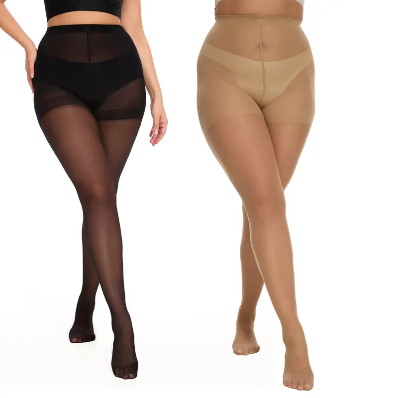 CITYSTL Women's Plus Size 20D Sheer High Waist Control Top Tights - Nylon-Polyester Stretchy Fabric, Smooth, Snag-Resistant, Reinforced Toes, Elegant Minimalist Style, Full Length, 2-4 Pairs, Underwear for Women for Everyday Work & Weddings