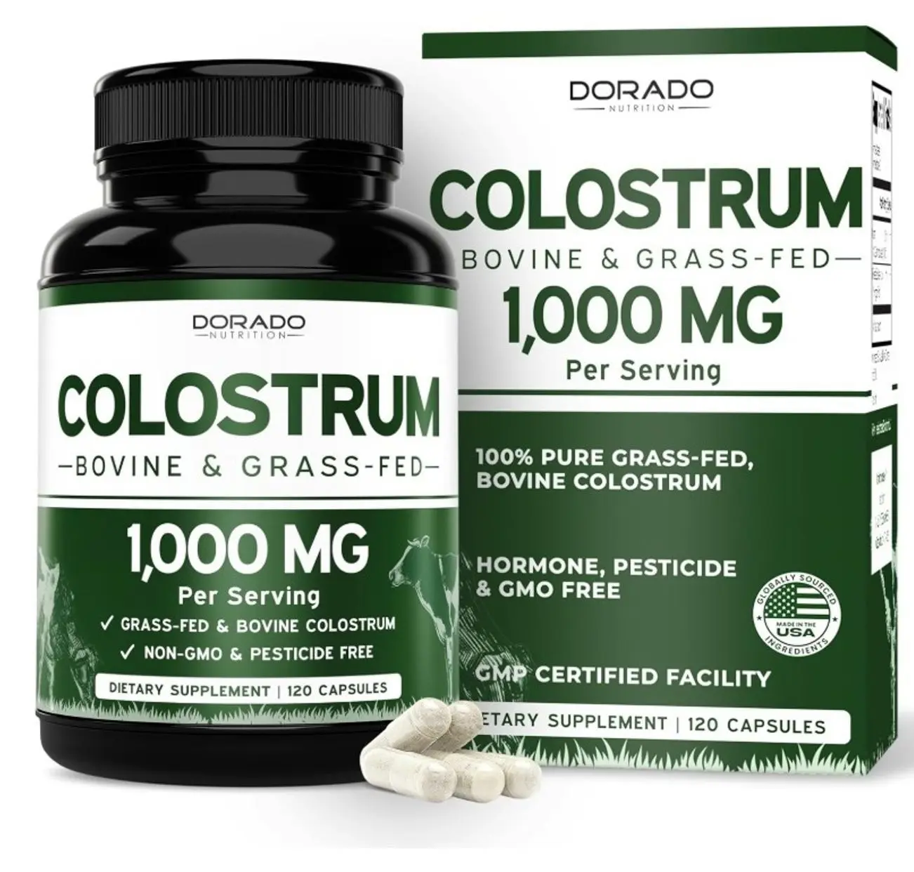 Colostrum Supplement (120 Count) 1000mg Per Serving (Bovine Colostrum Capsules from First Milking Only, Std. to Contain 20% IgG Immunoglobulins) - Grass Fed, No Fillers, Third Party Tested - USA Made