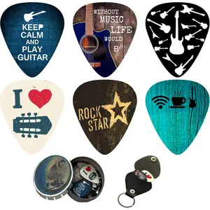Cool Guitar Picks 12 Pack W/Tin Box & Picks Holder Set . Celluloid Medium Cool Picks an Awesome  for Men & Women Guitarists for Acoustic Electric and Bass Guitars