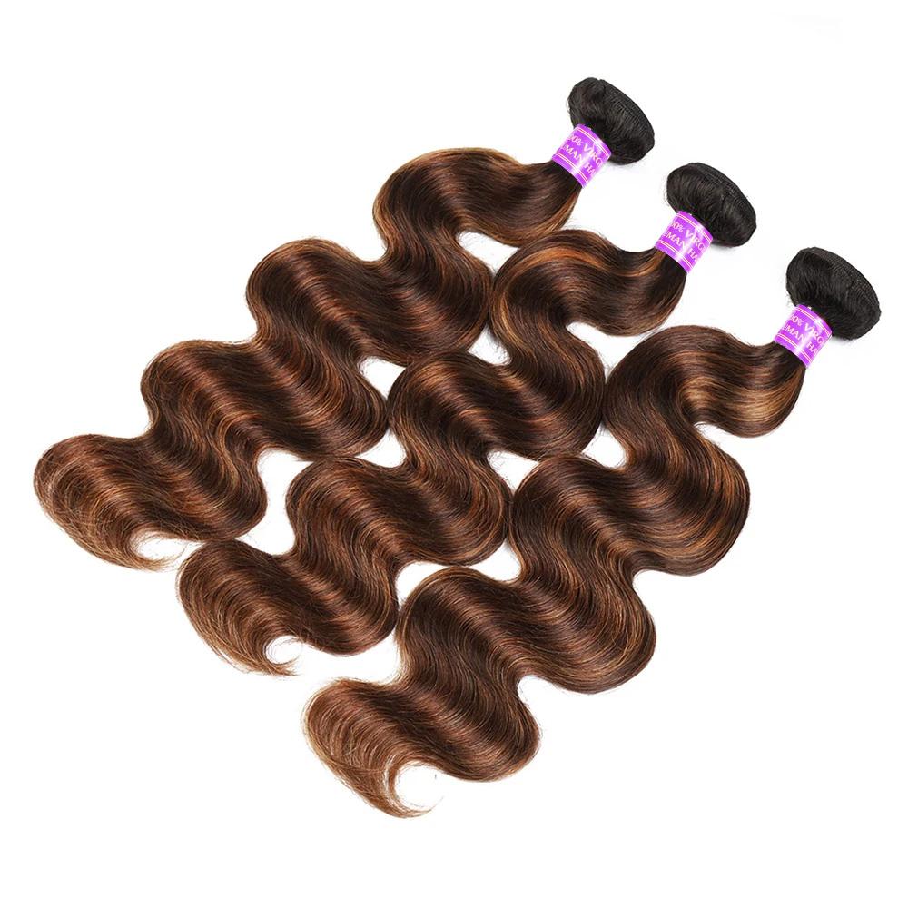 FB 30 Brown Highlight Human Hair Bundles P4 27 Highlight Body Wave Bundles Ombre Colored Remy Human Hair Extentions For Women Curly Hair Extensions Sew In Hair #Summervibes