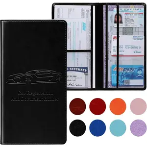 Registration and  Card Holder for Women Men, Black Glove Box Paperwork Organizer with  Buckle for Easy Access and Protect Documents and Various Cards in