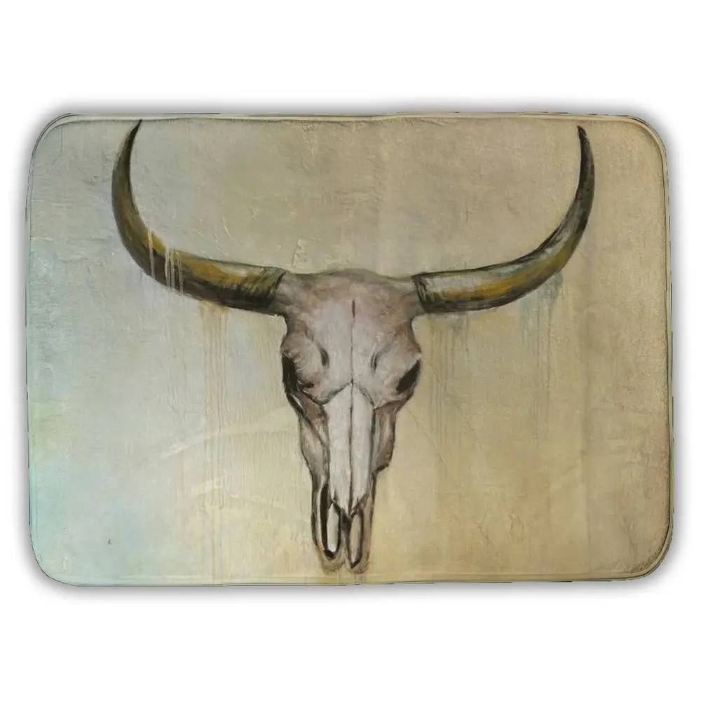 Rustic Rectangle Cow Skull 360 Stand Bath Mat - 17x24" Brown Absorbent Bath Rug, Farmhouse Microfiber Bathroom Floor Mat, Animal-Themed Home Accessory for Bathroom, Bedroom