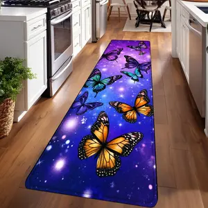 1PC, Colorful Butterflies Dancing on Purple Background Patterned strip rugs, Print rug, Decorative rug, home décor, bathroom mats, entryway mats, kitchen mats, hallway rugs, flannel sponge rugs