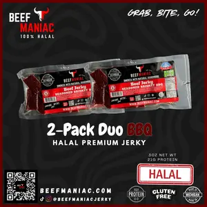 Halal Beef Jerky 2-Pack Duo BBQ by Beef Maniac | Natural Hardwood Smoked Premium Jerky Made in Michigan