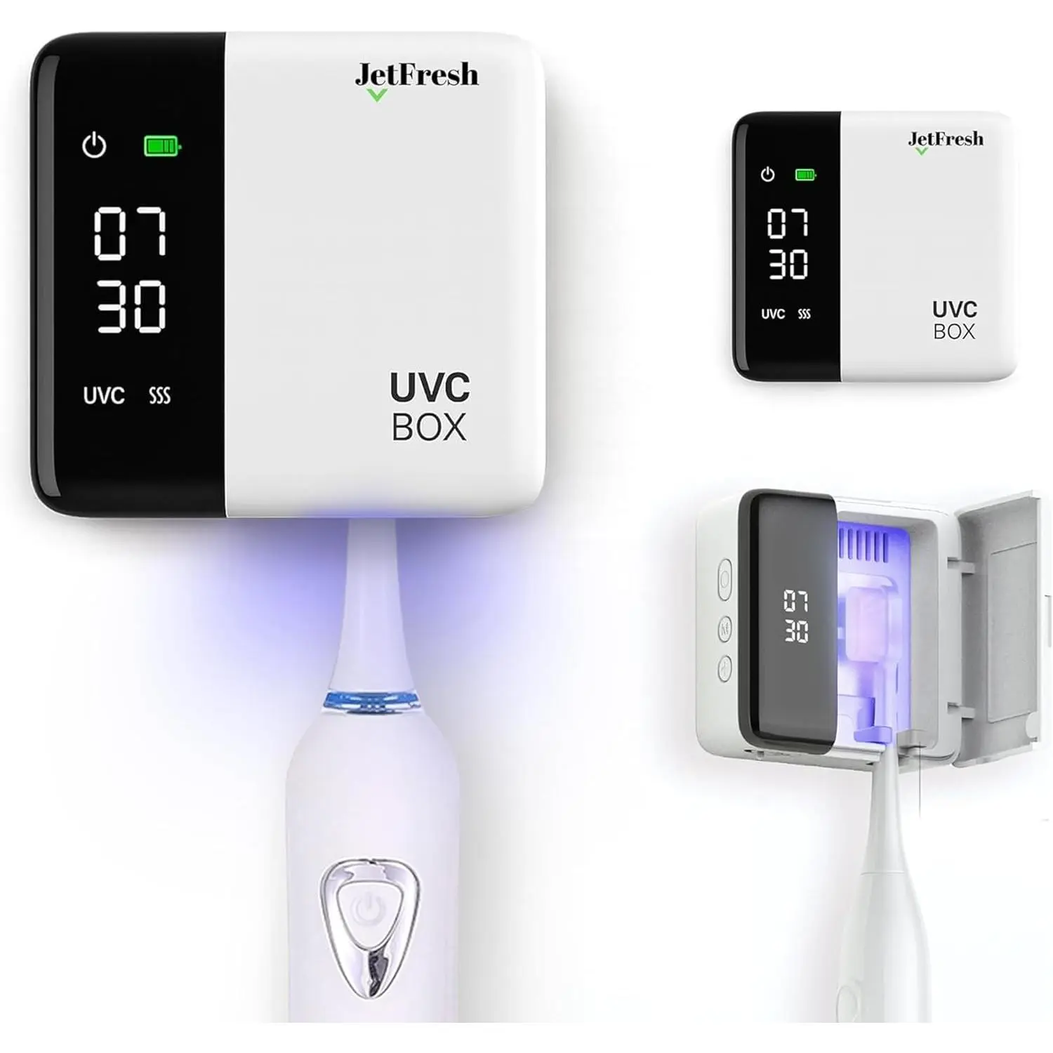 UV Toothbrush Sanitizer Holder & Cleaner with LED Clock Display & Hot Air Drying – Wall-Mounted UV Tooth Brush Holder for Bathroom Decor, Travel Use, Rechargeable Portable Design, Fits All Brushes