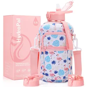 HydroPal 2.2L Water Bottle with 2 Lids - Straw & Chug Lid, Storage Sleeve & Carry Strap - BPA-Free Large Sports Water Jug for Gym, Hiking & Workouts