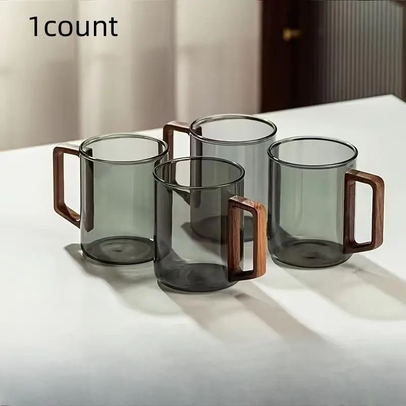 Glass Cup with Wooden Handle, 1 Count Household Whiskey Glass Cup, Large Capacity Tea Making Mug for Home Kitchen & Party Drinkware