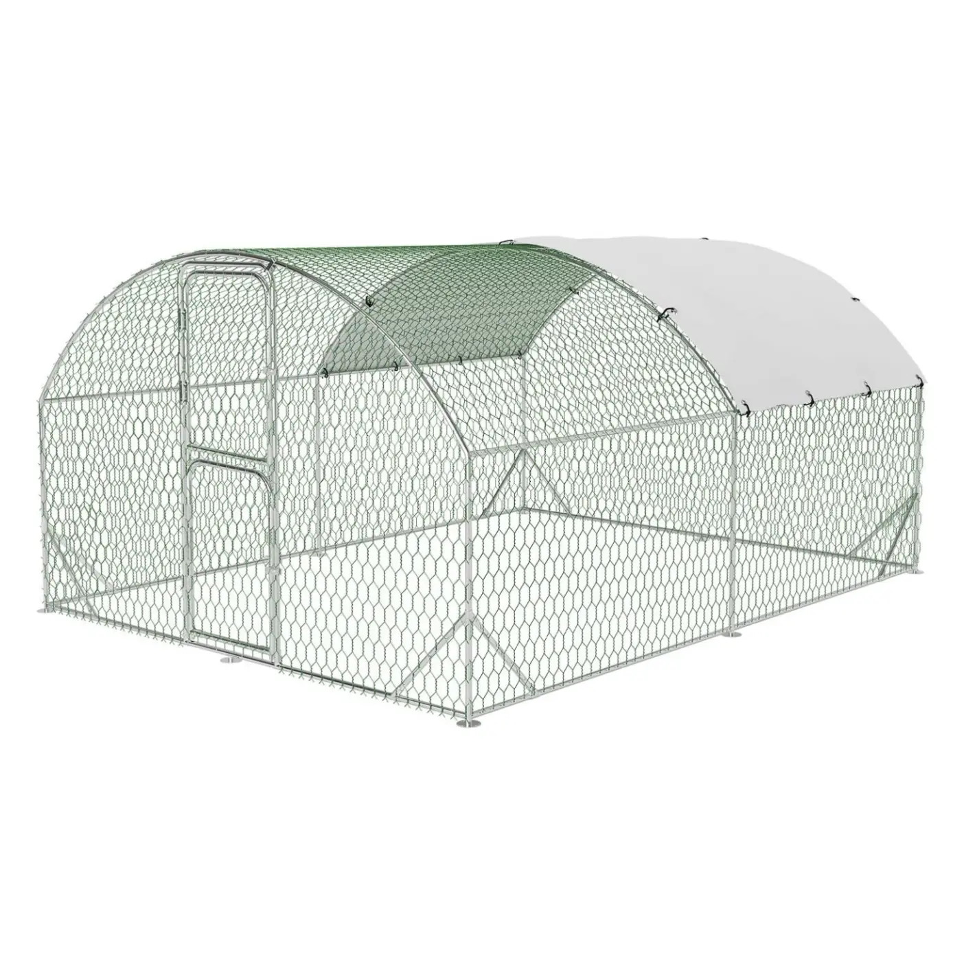 10 ft Heavy-Duty Galvanized Frame Hex Mesh Metal Escape-Proof Kennel, Outdoor All-Seasons Dog Enclosure with Waterproof Roof, Secure Locking Double Door for Backyard Use