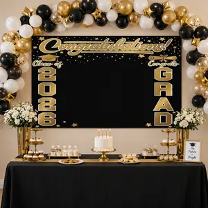 SummerVibes 10.7in x 11.1 in Graduation Decorations 2026 – Class of 2026 Congrats Grad Backdrop, Blue & Black Graduation Banner, Large Photo Booth Background, Graduation Party Supplies Must-Have, Graduation Gift Idea