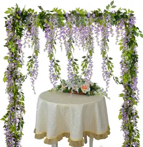 4PCS Wisteria Artificial Flowers Garland,Artificial Wisteria Vine Hanging Flower for Home Garden Outdoor Ceremony Wedding Arch Floral Decor fall