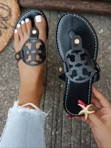 Elegant Hollow-Out Round Clip-On Sandals, Vintage Flat V-Strap Slippers, Outdoor Commute Shoes for Women, Flip flops, Footwear
