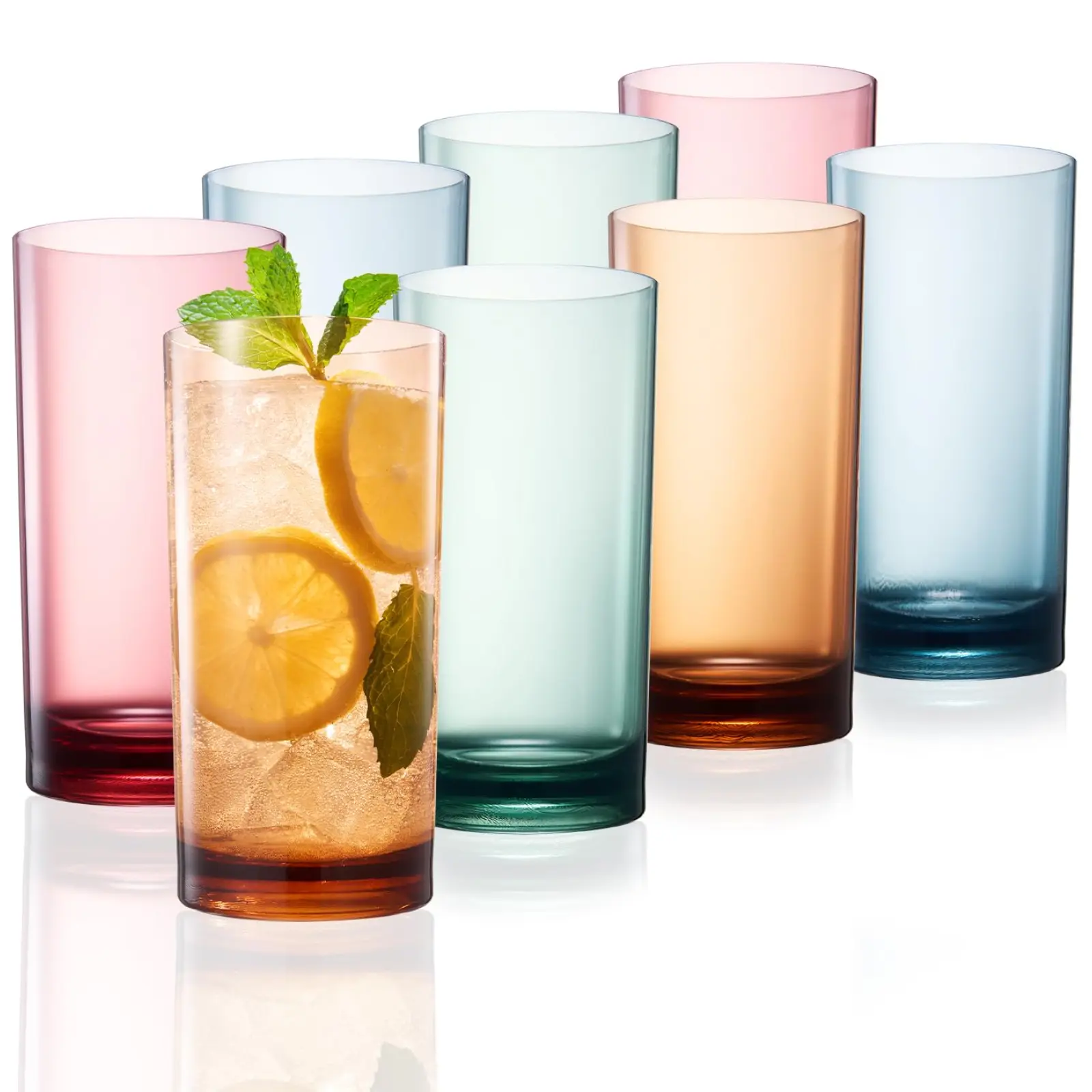Khen Colored Plastic Reusable Drinking Glasses | Set of 8 | Restaurant Style 16 oz Muted Acrylic Unbreakable Tall Tumbler, Juice, Wine Cups | BPA-Free Tumblers | Top-Rack Dishwasher Safe Shatterproof