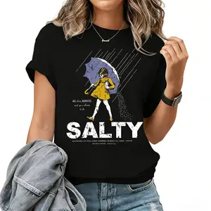 Female customers: Please select one size smaller when ordering，Unisex Salty Style Print Round Neck Tee Vintage Trendy Casual Short Sleeve Summer Daily Wear Breathable Cotton Top Slim-Fitting Figure-Flattering Fitted Streetwear