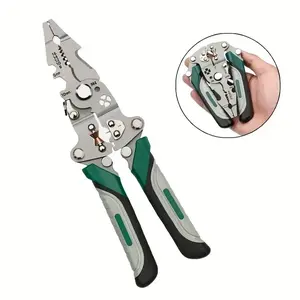 Electrician Multi-Tool Set, Compact Stainless Steel Folding Wire Stripper, Pliers, Crimping Tool, Screwdriver, Wrench, Wirecutters, Ergonomic Handle