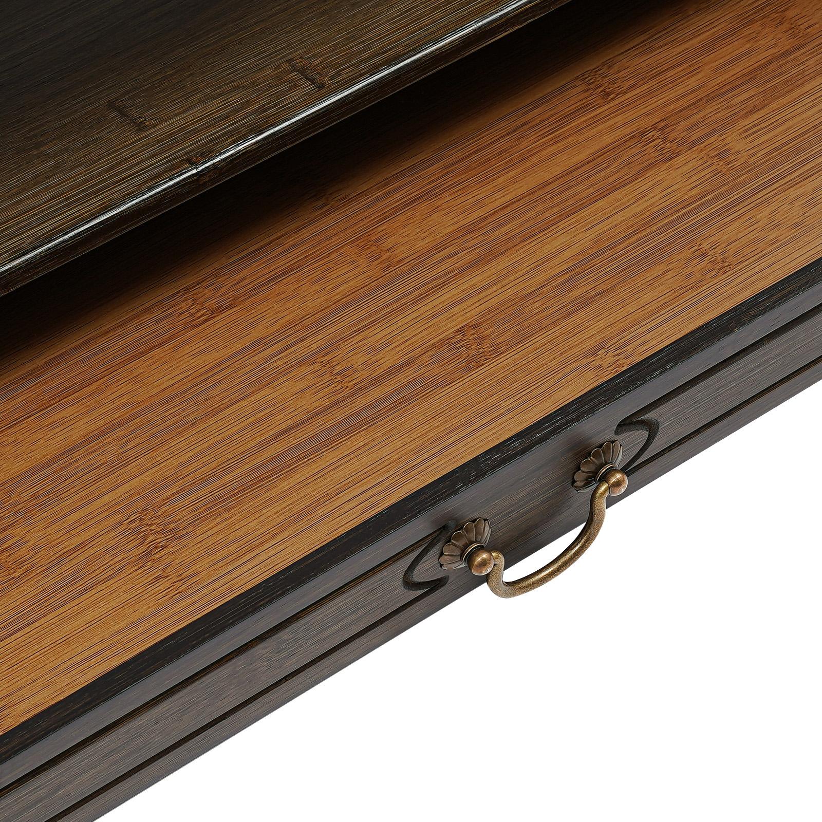 Carved Bamboo Storage Table with 2 Open Shelves & Drawer, 55 lbs Capacity Altar Table for Buddha Statue Meditation Bowl, Pooja Table for Prayer Rituals, Home Shrine Temple Living Room Furniture