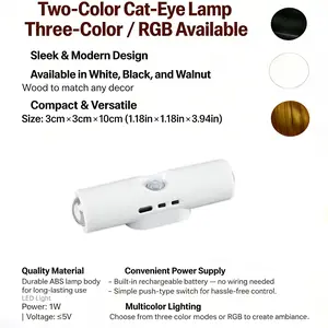 Cat Eye Night Light | Simple Design, RGB Full Color | for Renters | Induction Mode, No Drilling, Type-C Charging