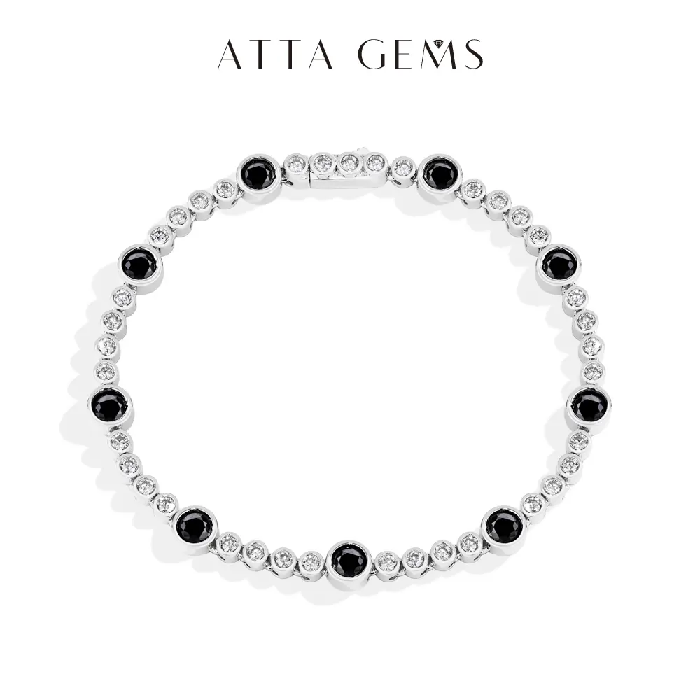 ATTAGEMS DVVS1 Color Lab-Created White&Black Moissanite Bracelet for Women Men Gfit 925 Sterling Silver Daily Wear Bracelets Travel Fine Jewelry B042, Unisex