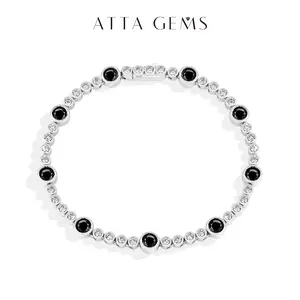 ATTAGEMS DVVS1 Color Lab-Created White&Black Moissanite Bracelet for Women Men Gfit 925 Sterling Silver Daily Wear Bracelets Travel Fine Jewelry B042