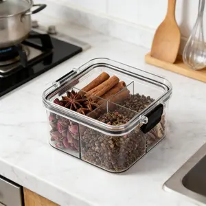 4-Compartment Airtight Food Storage Container - Thickened Square Kitchen Canister for Tea, Spices, Grains, Herbs, Dry Goods, BPA-Free Plastic,Jewelry Storage