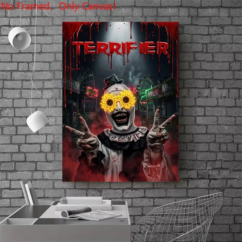1 piece/set frameless canvas painting print poster, Classic Movie scenes Poster art, Terrifier Movie Poster, Home wall art, a perfect gift for movie lovers, ideal for bedroom, living room, wall decor