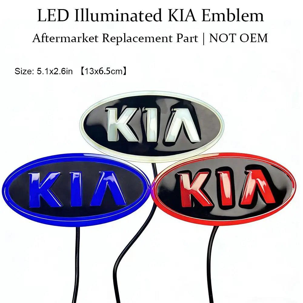LED Illuminated Glowing Light Kia Emblem, 5.1x2.6in Aftermarket Adhesive-Backed Car Stickers, Vehicle Accessories, Accessories for Car, Automotive Exterior Decoration