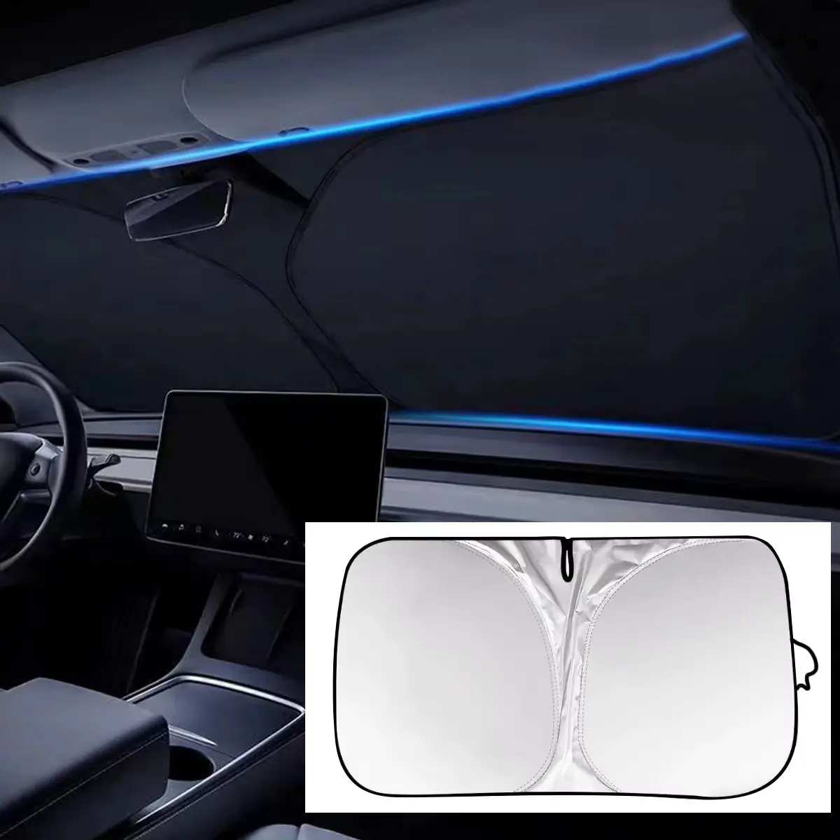 【toolupgrade】Car Windshield Sun Shade, Reflective Sunshade for Car Windshield with Mirror Cut-Out, Blocks 99% UV Rays & Keeps Vehicle Cool, Fits Cars, Trucks, SUVs & Vans