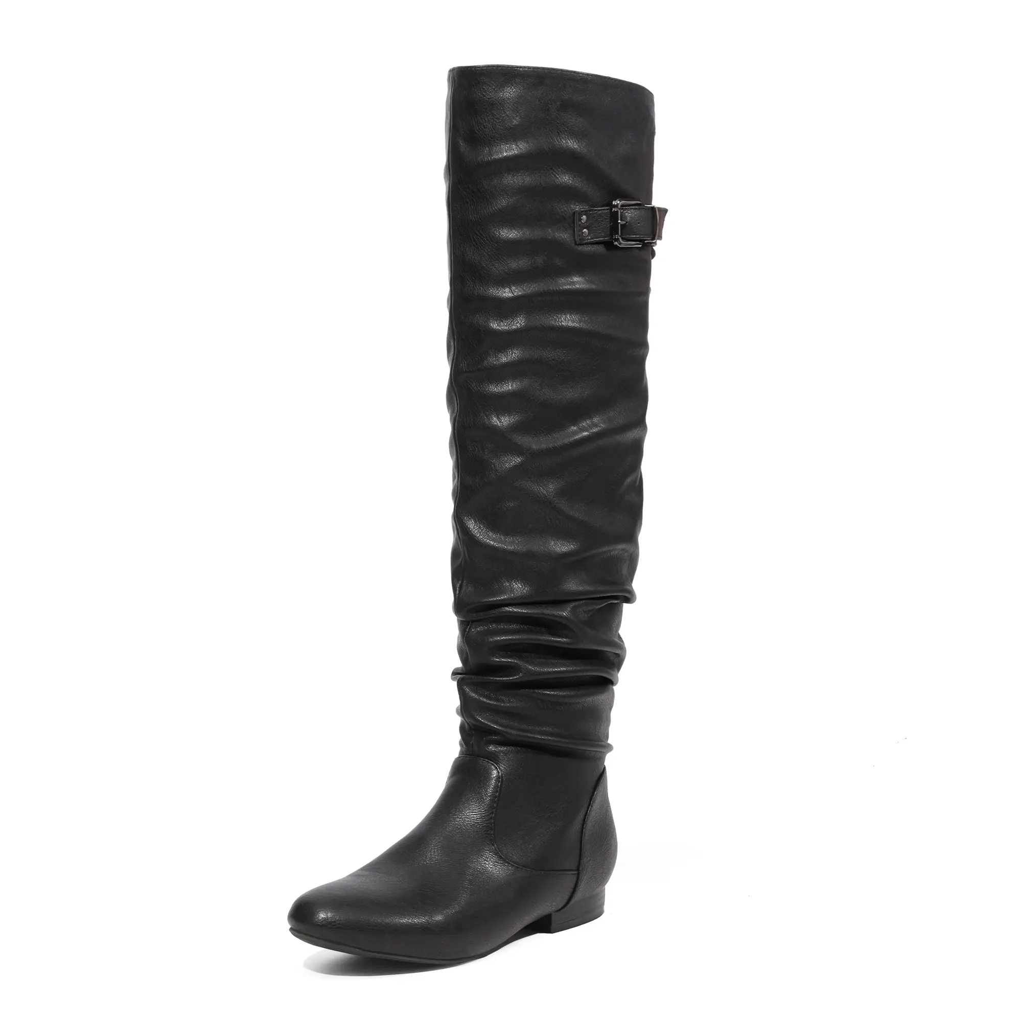 Dream Pairs Women's Statement Shoes Faux Fur Lined Thigh-High Boots, Over-the-Knee Style with Buckle Detail, Back Lace-Up, Slip-Resistant Sole, Pu Leather