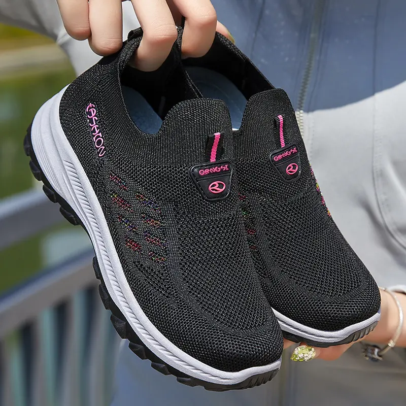 OFIREND Women's Mesh Knit Slip-On Sneakers - Lightweight, Breathable Daily Walking Shoes with Non-Slip Sole for Seniors
