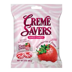 Creme Savers Strawberries & Creme Hard Candy - 3oz Bag of Individually Wrapped Pieces - Natural & Artificial Flavors - USA Made - 21 Pieces - 20 Calories Per Piece