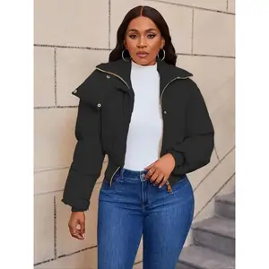 Women's Camo Patchwork Print Zip Up Quilted Jacket, Casual Long Sleeve Stand Collar Outerwear for Fall & Winter, Ladies Clothes for Daily Wear(gift)