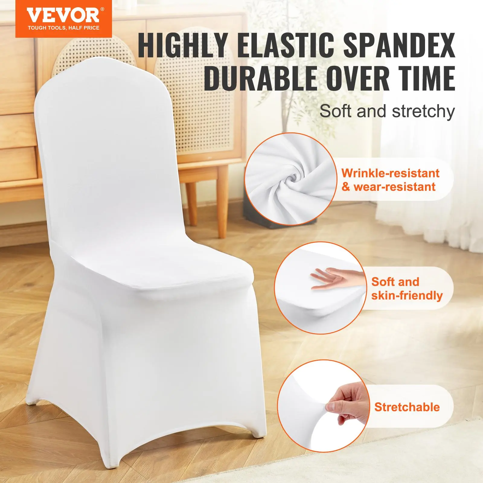 VEVOR 150PCS Stretch Spandex Folding Chair Covers Set - Universal Fitted, Removable Washable, Summer Vibes, Elastic Dining Chair Protector for Wedding, Banquet (White),back to school,dorm essentials,home decor,home essentials