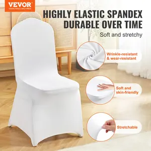 VEVOR 150PCS Chair Covers Stretch Spandex Folding, Universal Fitted Chair Cover, Removable Washable Protective Slipcovers, for Wedding, Holiday, Banquet, Party, Celebration, Dining (White)