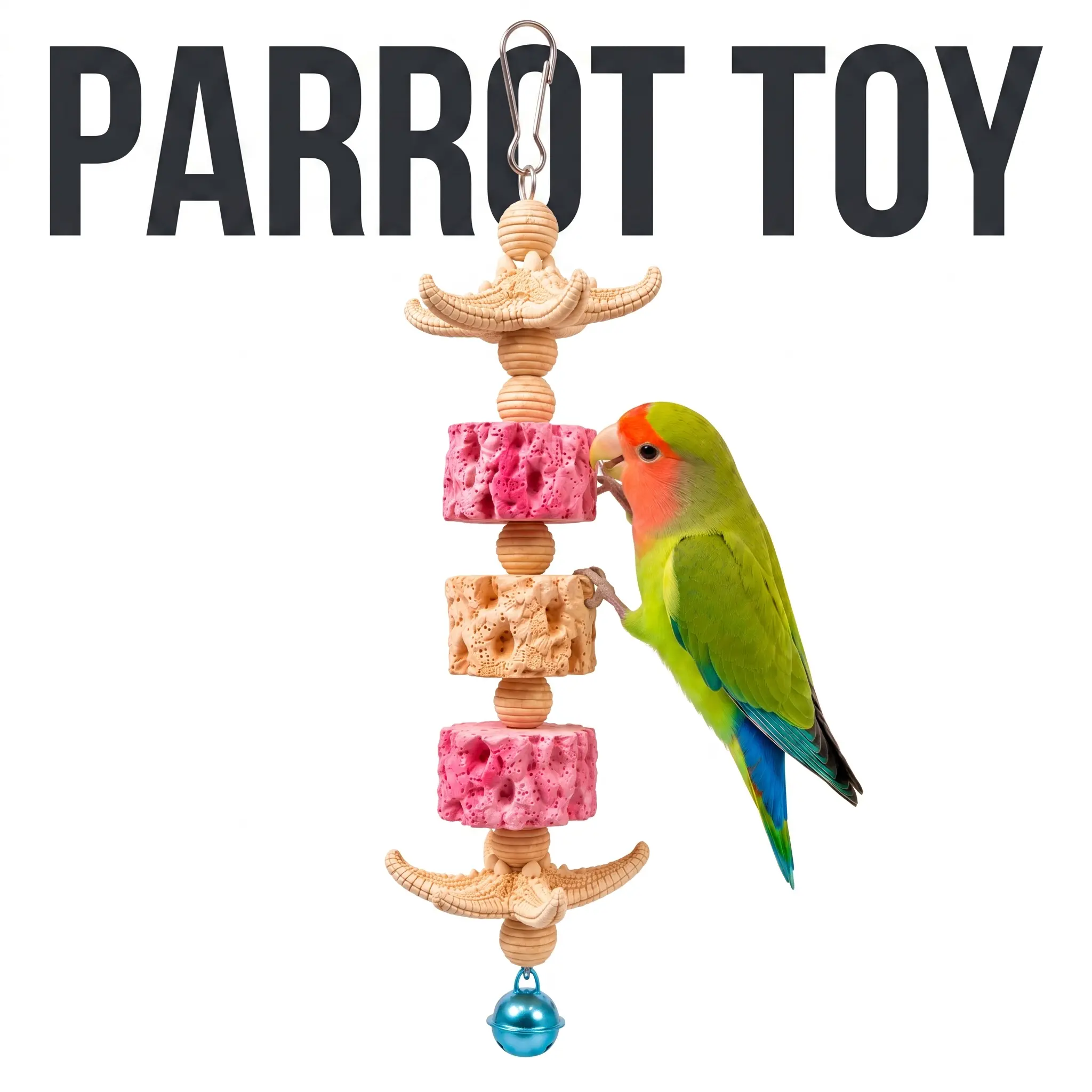 Bird Toys for Parakeets, Parrot Chewing & Shredding Toy, Hanging Textured Chew Blocks with Bell, Bird Cage Enrichment Accessories for Cockatiels, Conures, Budgies & Lovebirds