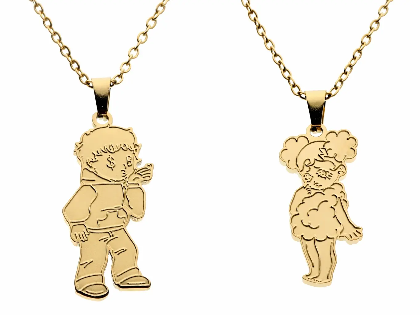 Sadboyz Stainless Steel Couple Necklace – Matching Boy & Girl Character Pendants, Gold-Tone Jewelry Set