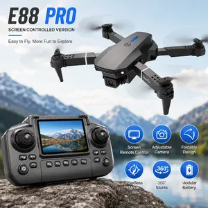 E88 Pro Foldable RC Drone with Screen Controller, Portable Quadcopter for Beginners and Adults, Rechargeable Battery, Compact Outdoor Design
