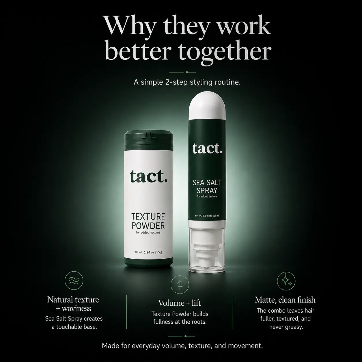 Texture Duo | Texture Powder & Sea Salt Spray | Lightweight Volume | Matte Finish | Natural Texture | Medium Hold