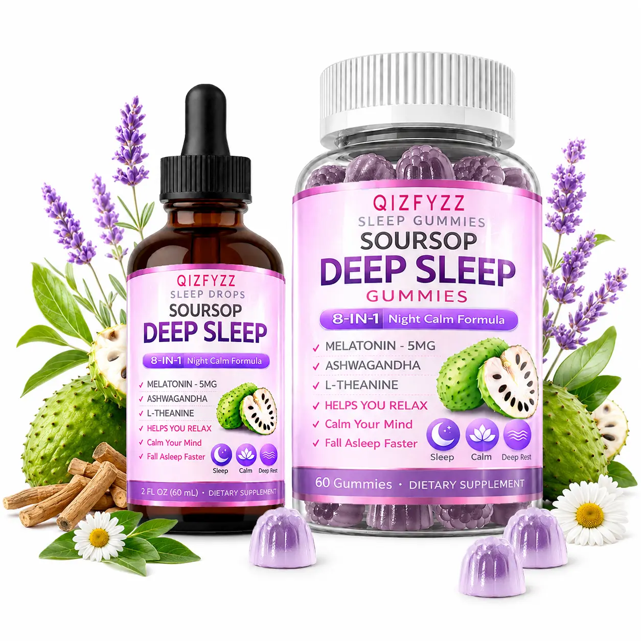 Soursop Deep Sleep 24H Wellness Formula | Sleep Liquid + Gummies | Multi-Action Support for Calm Mind, Relaxation & Restful Sleep, Anxiety Support Sleep Supplements, Calms Mind