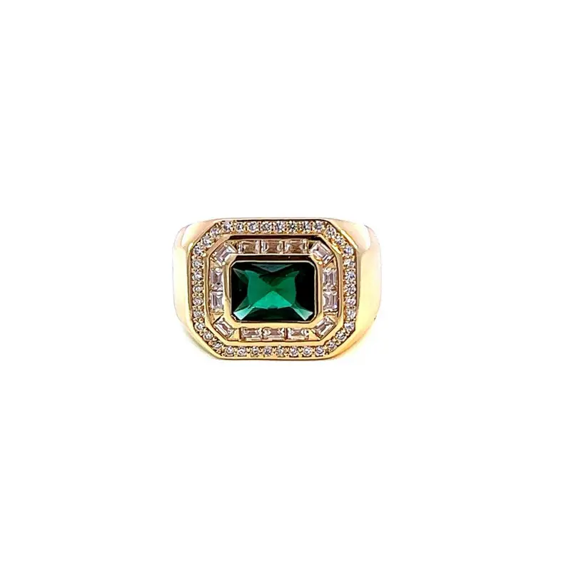 Chic Emerald Geometric Design Square Green Ring - Gold-Tone Frame, Green Element Accent, Simple Fashion Costume Jewelry Accessory, Fashion Rings, Chic Emerald Ring