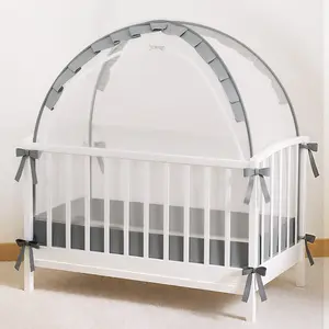 COMOMY Portable Crib Tent for Baby, Crib Mosquito Netting, Crib Tent for Baby, Baby Crib Cover, Pop up Crib Canopy with Auto-Lock Zipper, Large Opening and Space, Portable, Grey