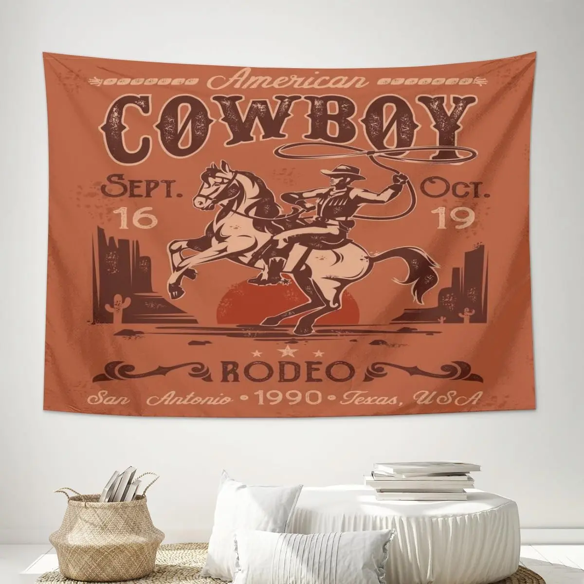 Vintage Western Cowboy Tapestry flag Funny Riding Horse Desert Cactus Farmhouse Tapestries Wall Hanging Tapestries Aesthetic Banner For Teen Girl Bedroom College Dorm Home Living Room Party Decor 29X37 In
