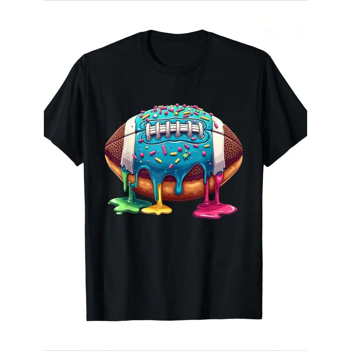Kids' Short Sleeve Graphic T-Shirt with Dripping Ice Cream Football Print, Casual Summer Crewneck Top for Boys & Girls