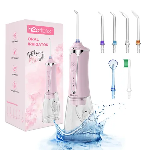 h2ofloss – The Cutest Portable Water Flosser & Oral Irrigator  300ML Detachable Tank, 360° Jet Cleaning, 5 Fun Modes, Rechargeable, IPX7 Waterproof – Whiten Your Teeth Anytime, Anywhere!